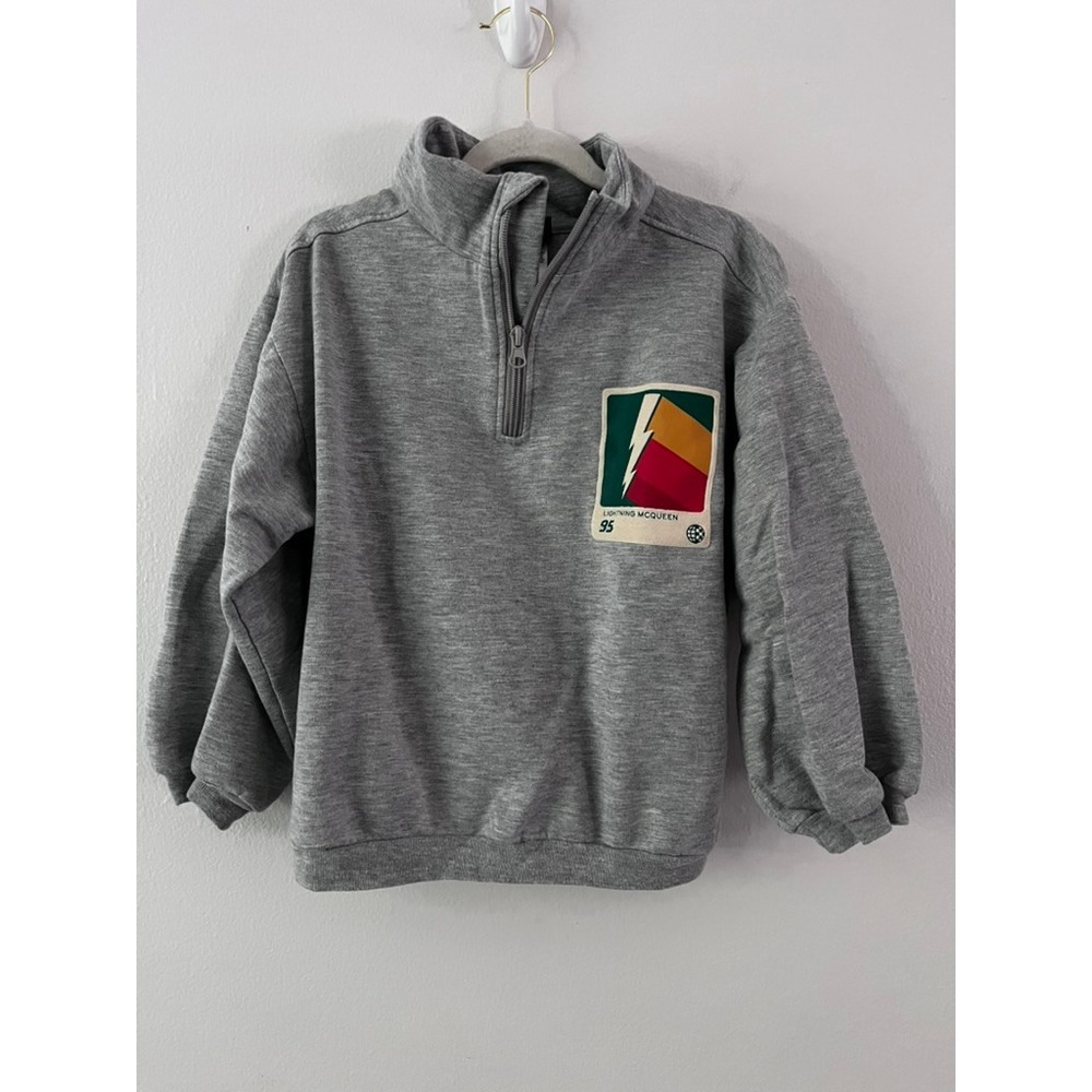 Disney Pixar Cars 1/4 Zip‎ Sweatshirt Lightening McQueen Gray Pullover size 7